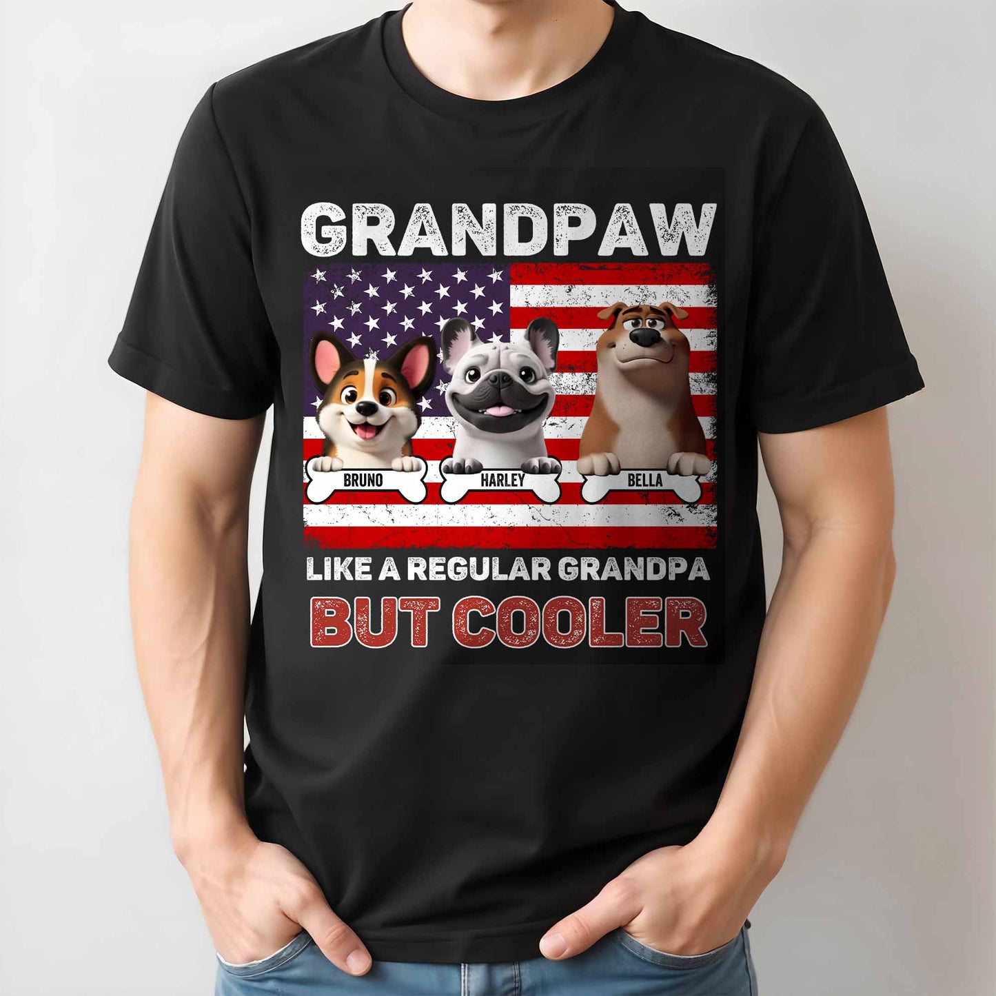 Grandpaw Like A Regular Grandpa But Cooler, Dogs and American Flag
