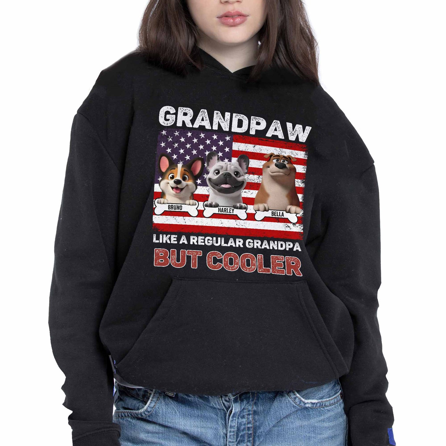 Grandpaw Like A Regular Grandpa But Cooler, Dogs and American Flag