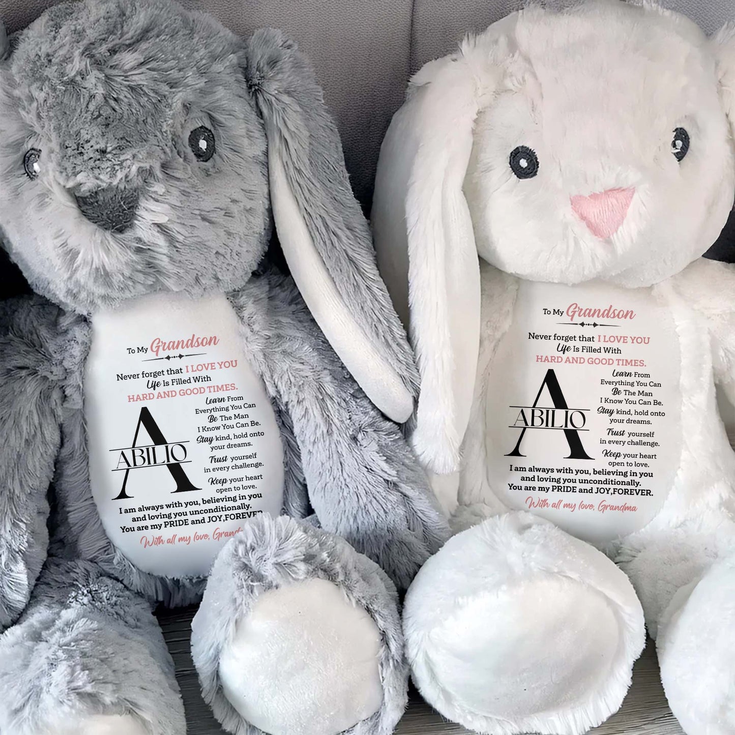 To My Grandson, Never forget that I LOVE YOU, Stuffed Bunny