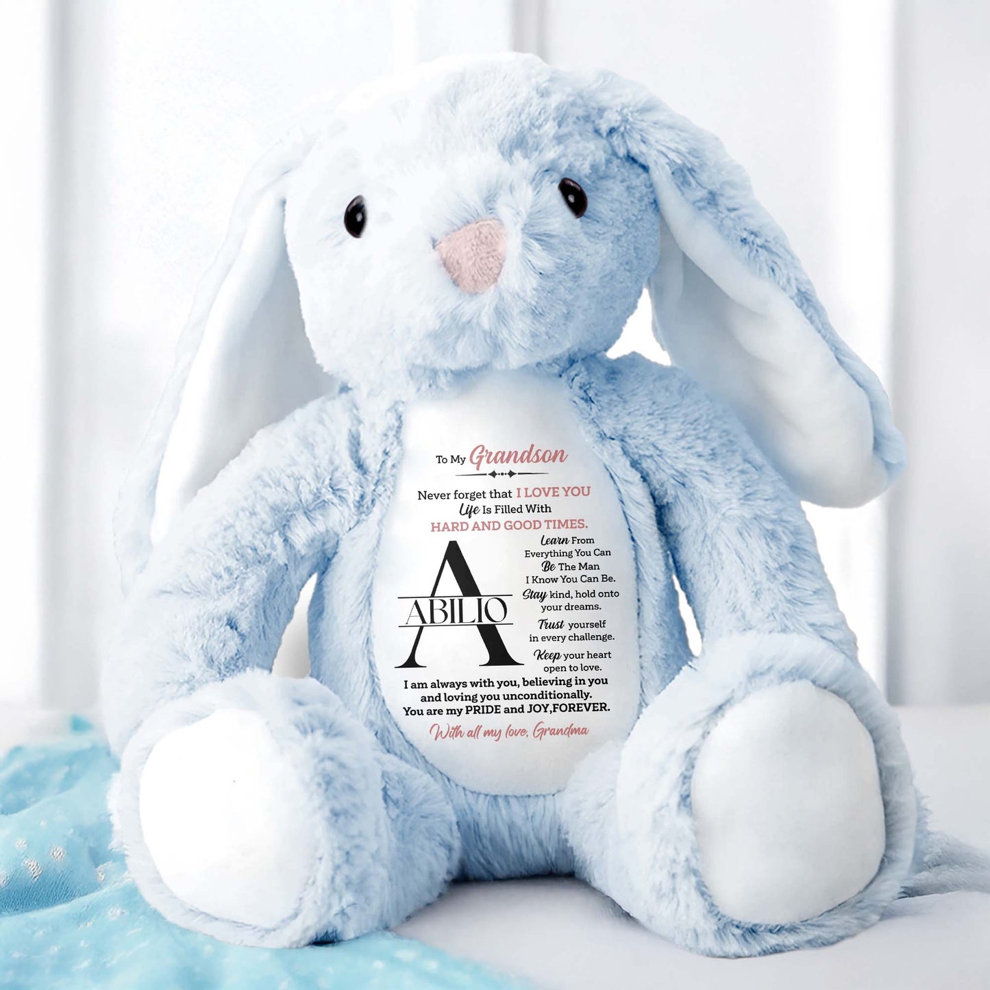 To My Grandson, Never forget that I LOVE YOU, Stuffed Bunny