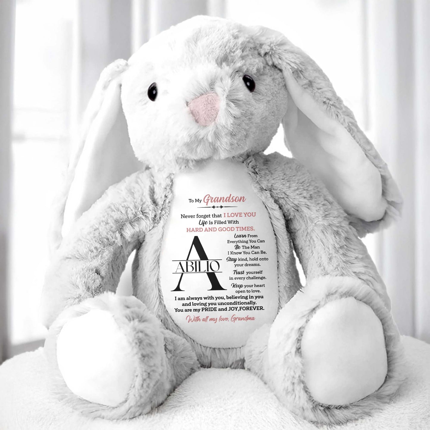 To My Grandson, Never forget that I LOVE YOU, Stuffed Bunny