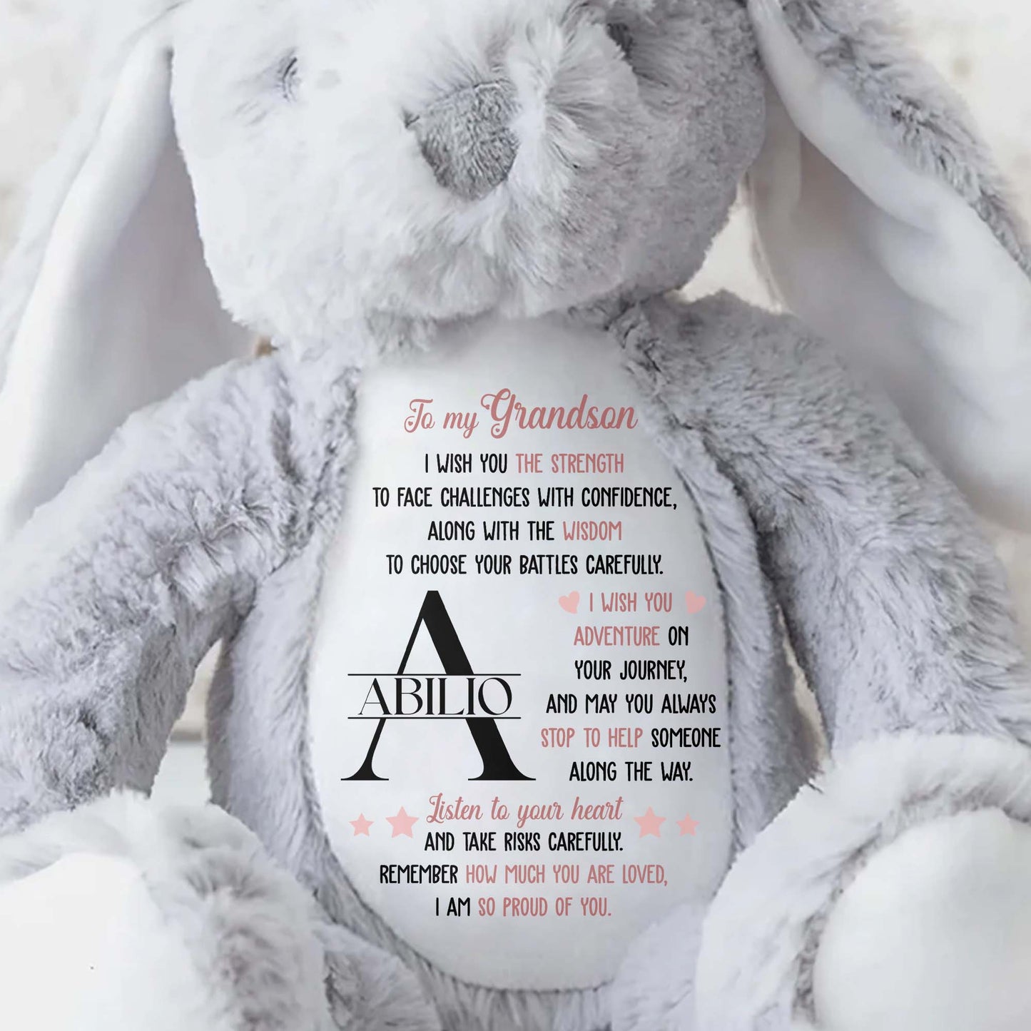 To My Grandson, I Wish You Strength, Stuffed Bunny