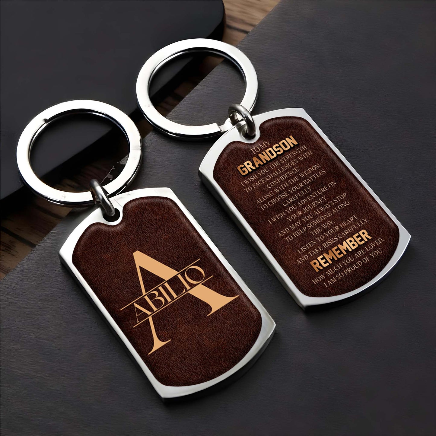 Inspirational Message Of Love And Strength Keychain For Grandson