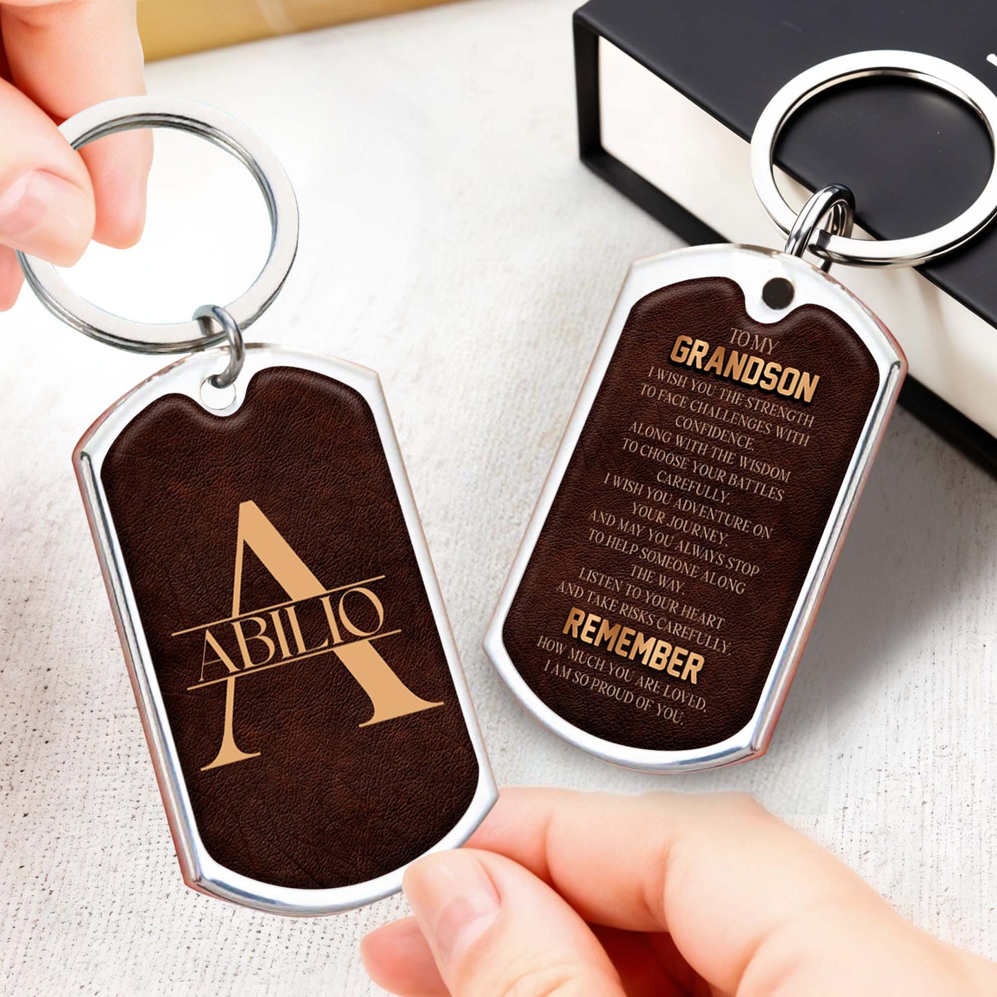 Inspirational Message Of Love And Strength Keychain For Grandson