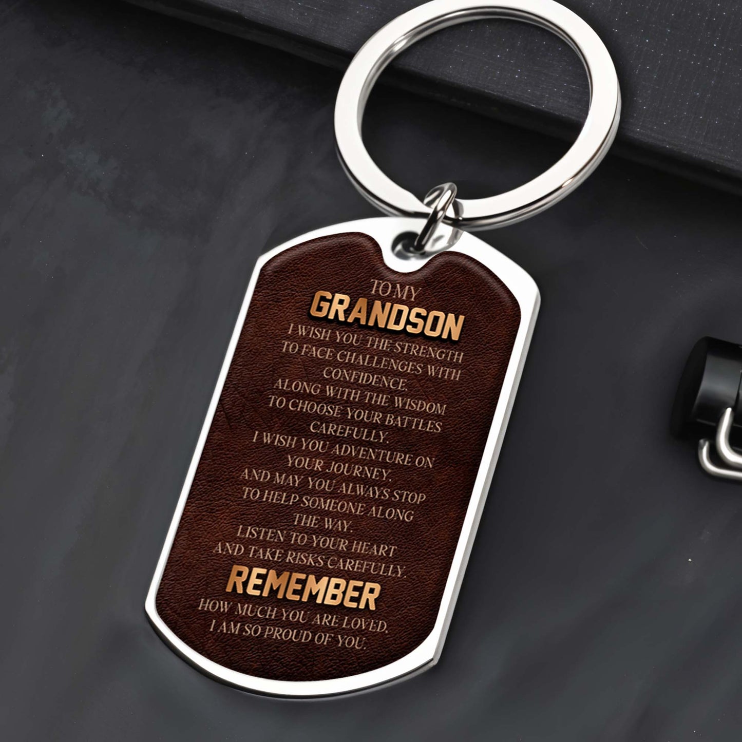 Inspirational Message Of Love And Strength Keychain For Grandson