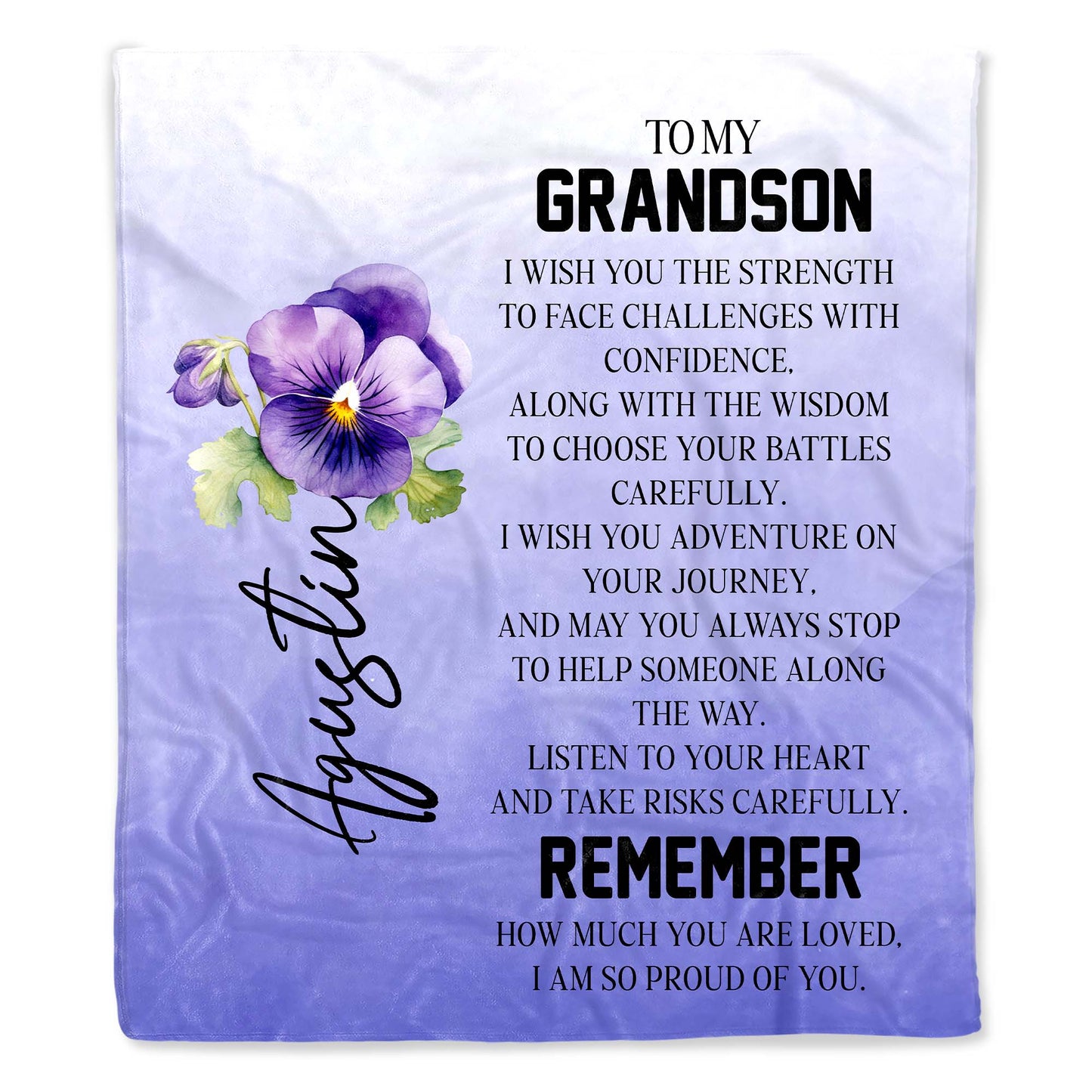 Grandson Pansy Blanket With Heartfelt Message