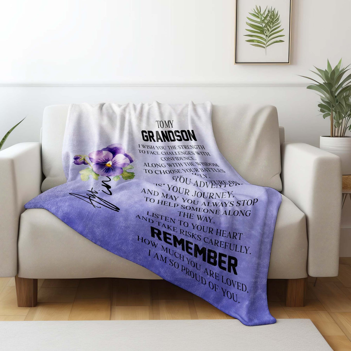 Grandson Pansy Blanket With Heartfelt Message