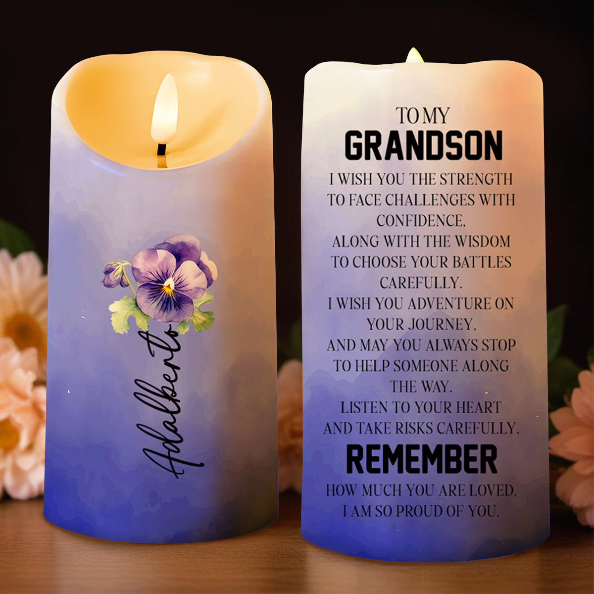 Listen To Your Heart, Remember You Are Loved, Floral Candle