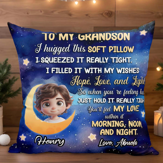 To My Grandson Love Hopes Wishes Moon And Stars Pillow