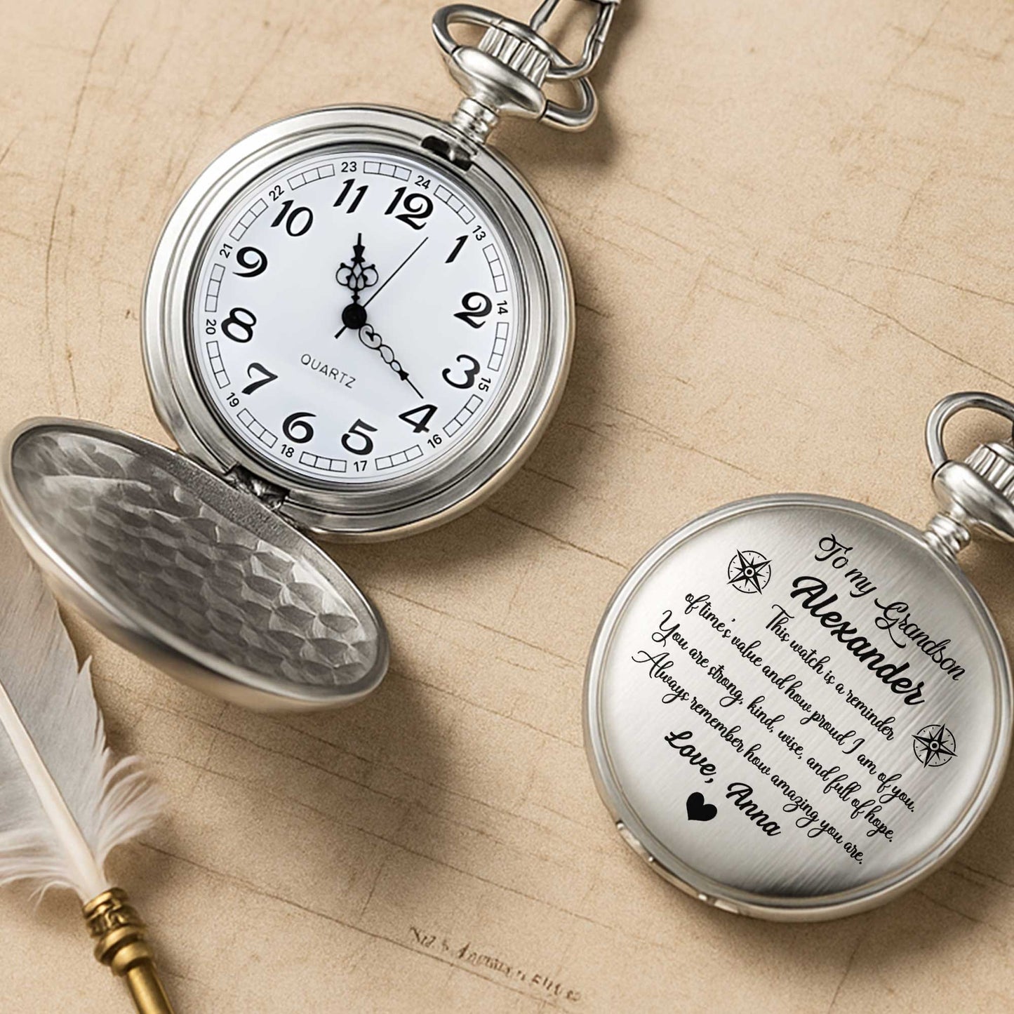 I Hope That Every Time You Look At This Watch, Compass Rose, Heart - Personalized Silver Plated Pocket Watch - GSN008_SWATCH