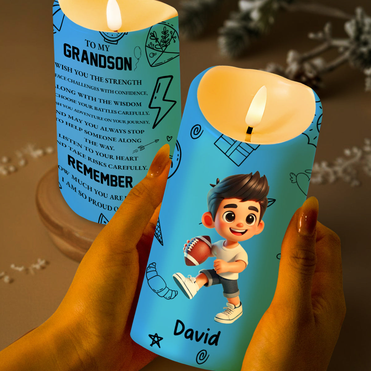 Heartfelt Message To Grandson, Wisdom And Strength - Personalized Custom LED Candle - GSN016_LECA