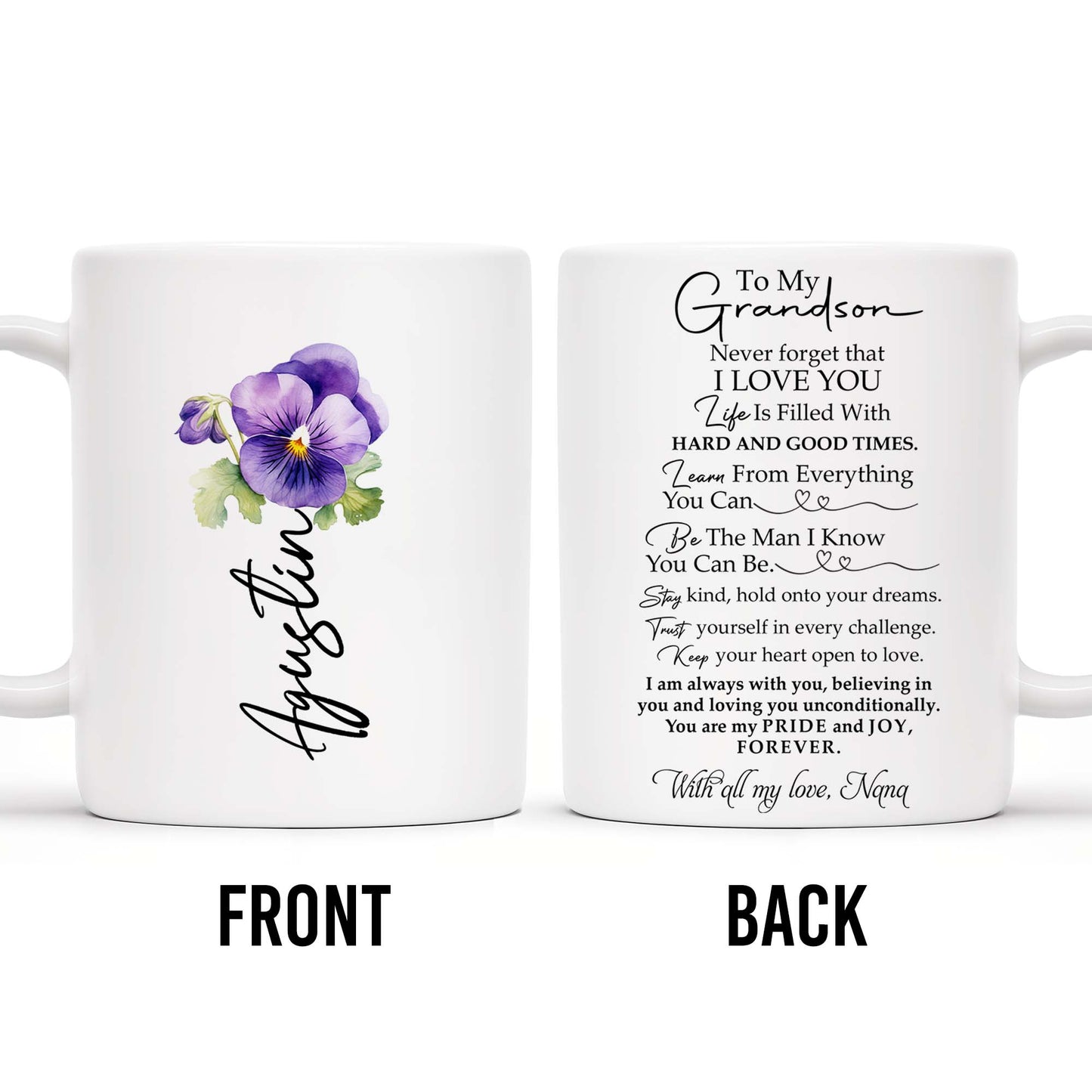 To My Grandson Encouragement And Love Message With Pansy Flowers - Personalized Custom Coffee Mug - GSN021_MG