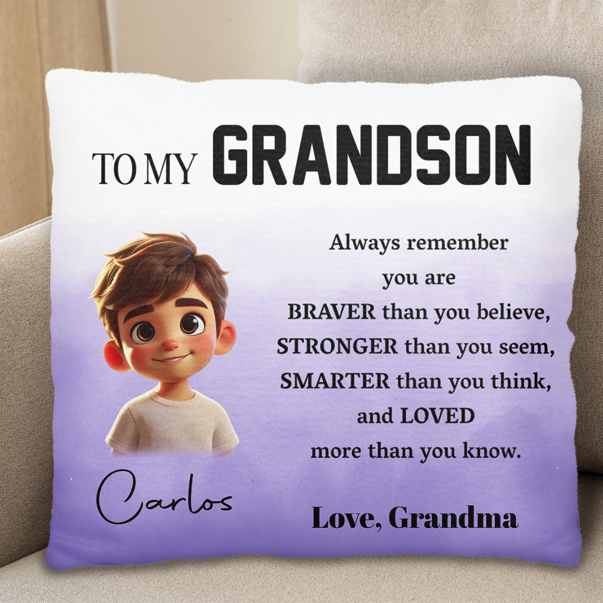 Braver, Stronger, Smarter Loved Grandson Pillow