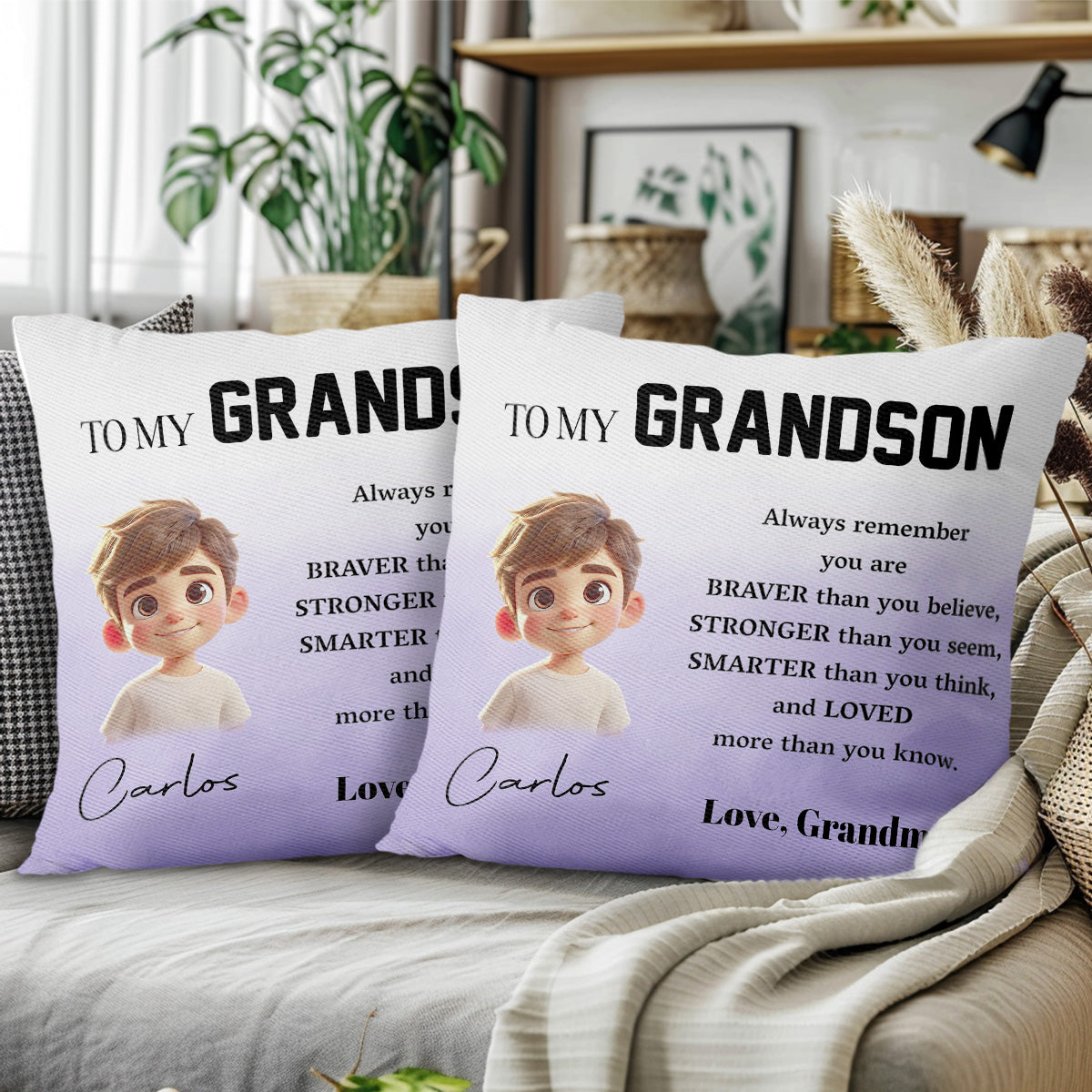 Braver, Stronger, Smarter Loved Grandson Pillow