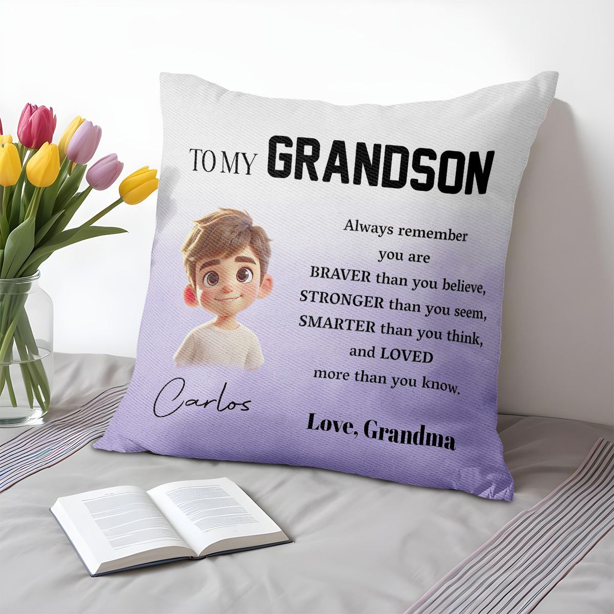 Braver, Stronger, Smarter Loved Grandson Pillow