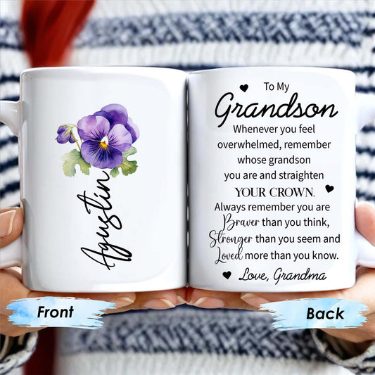 Grandson Crown Inspirational Quote With Pansy Flower Design