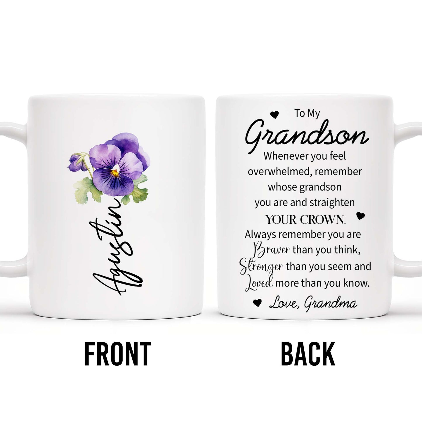 Grandson Crown Inspirational Quote With Pansy Flower Design