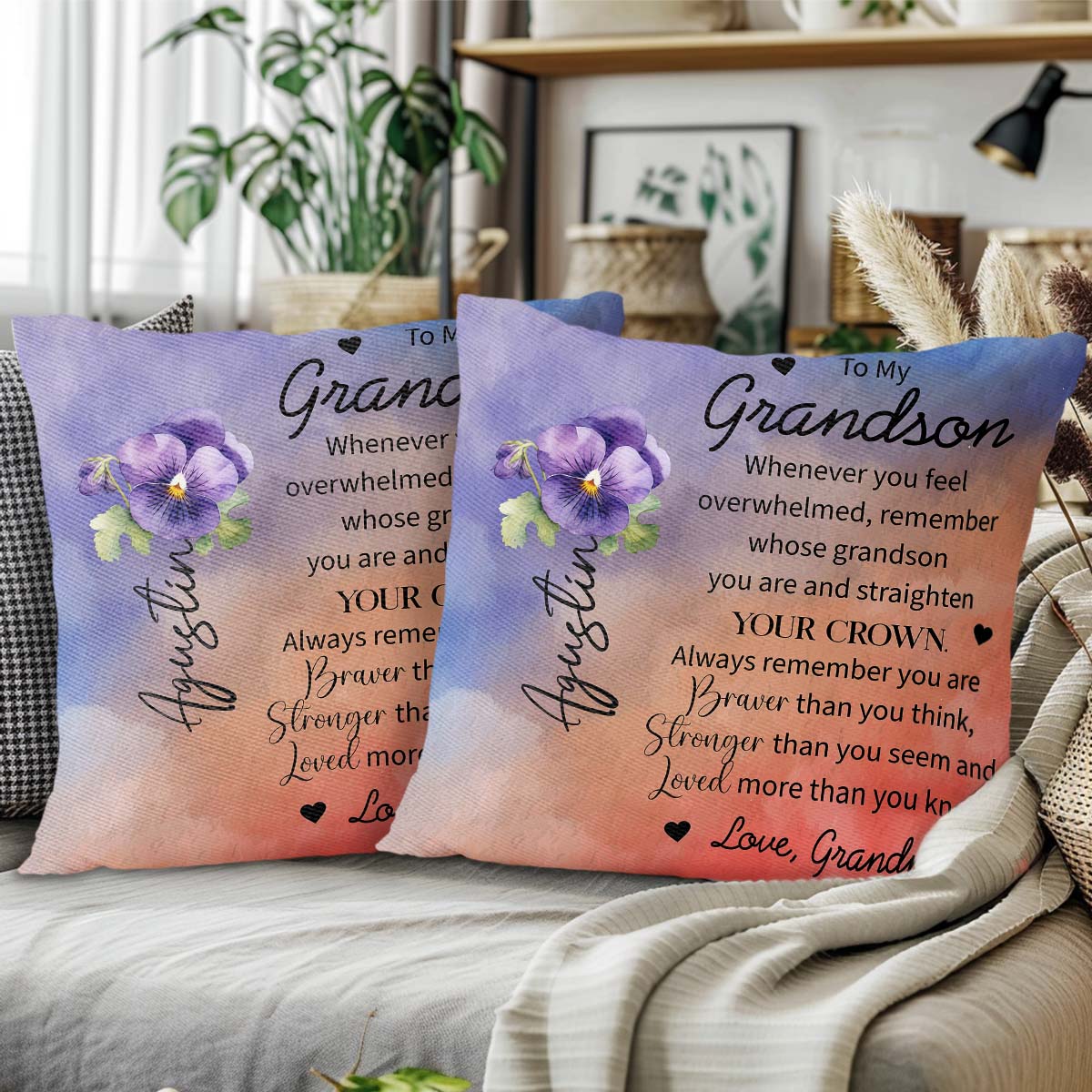 Braver And Stronger Reminder For Grandson With Pansy Flower