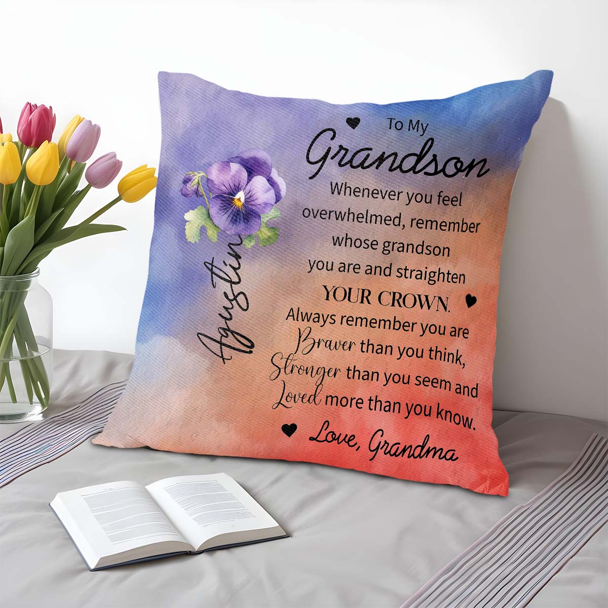 Braver And Stronger Reminder For Grandson With Pansy Flower