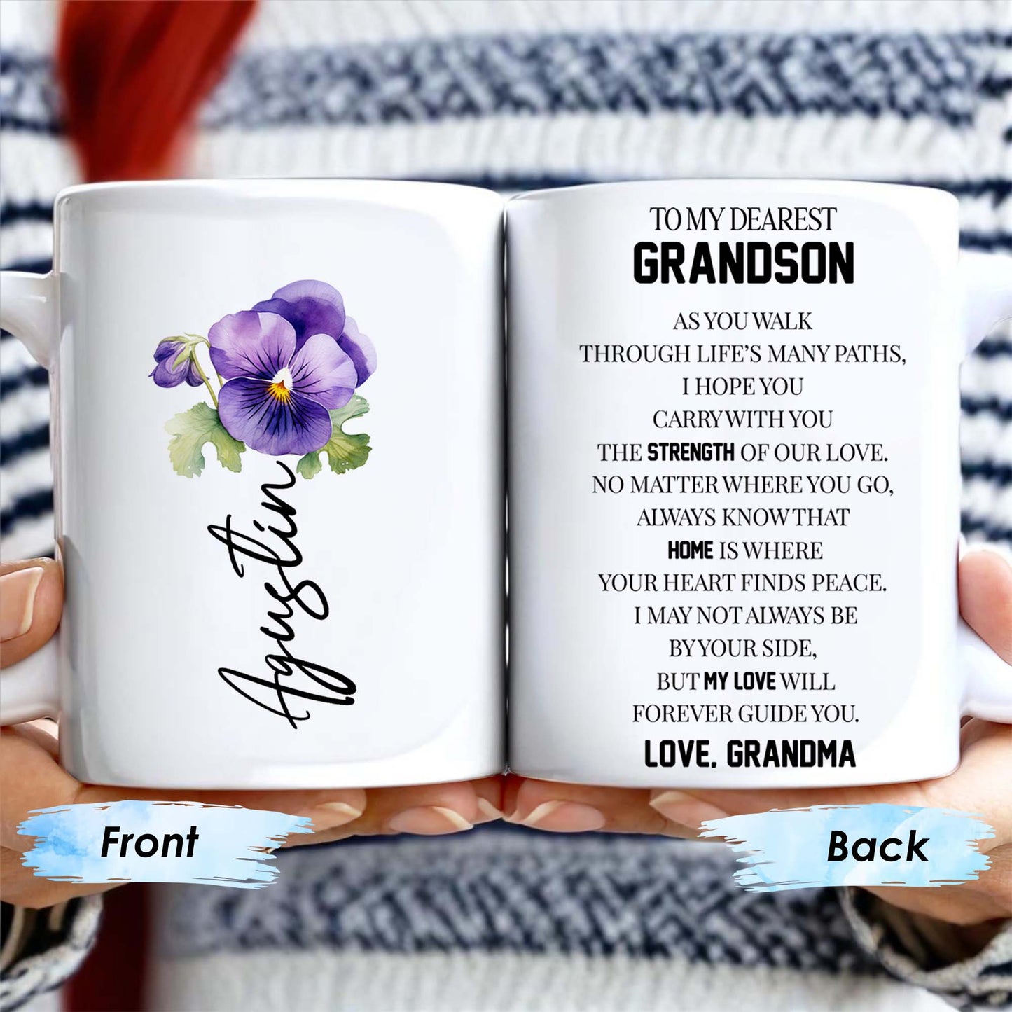 To My Dearest Grandson Love From Grandma With Pansy Flower Design