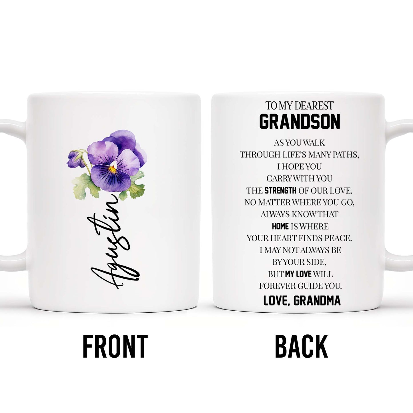 To My Dearest Grandson Love From Grandma With Pansy Flower Design
