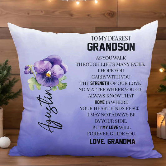 Grandson Love and Guidance Pansy Flower Pillow