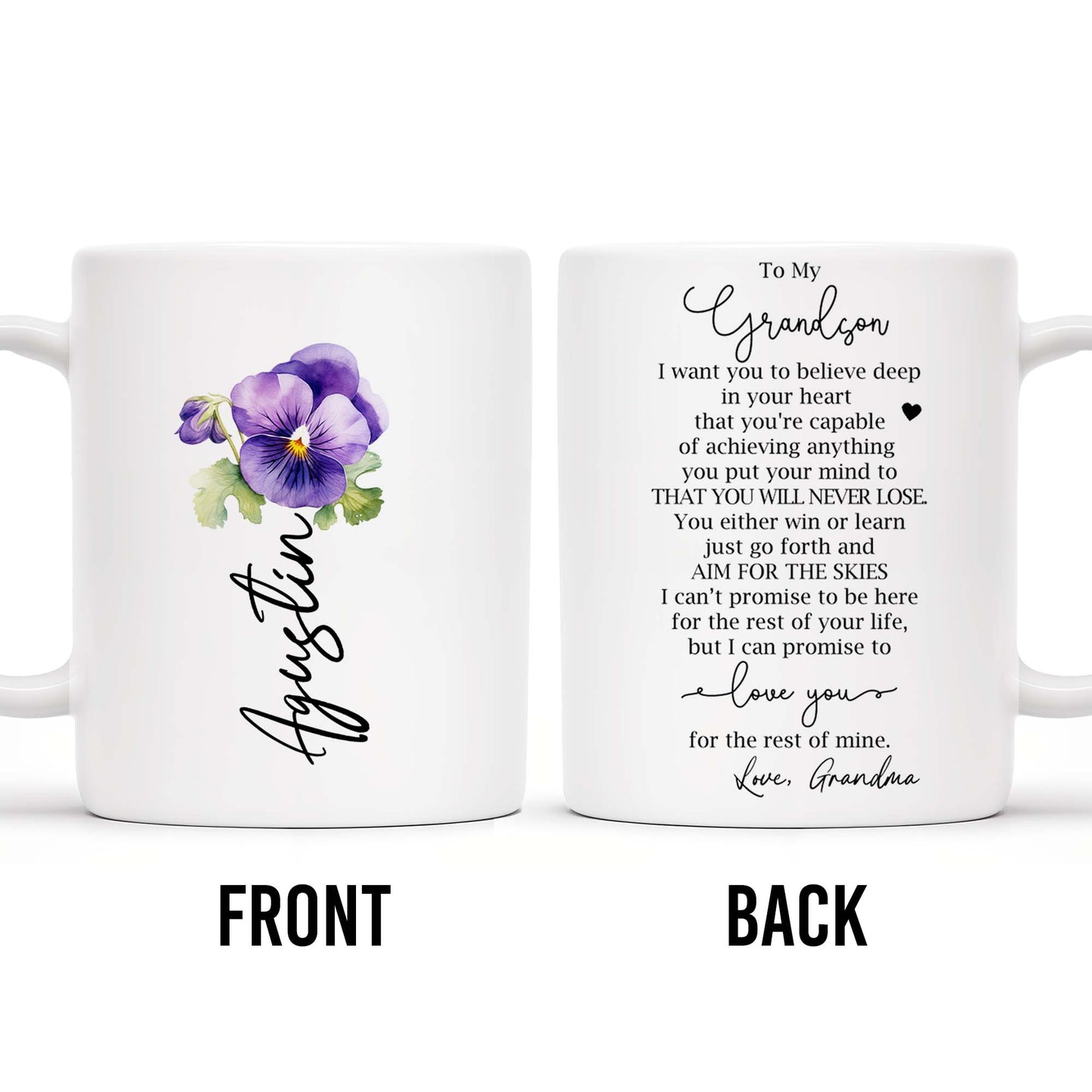 Grandson Love and Encouragement Coffee Mug With Pansy Flower