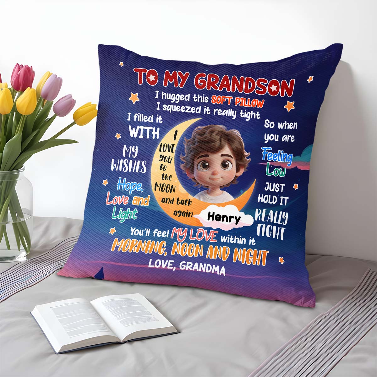 Love To The Moon And Back Blessing Pillow