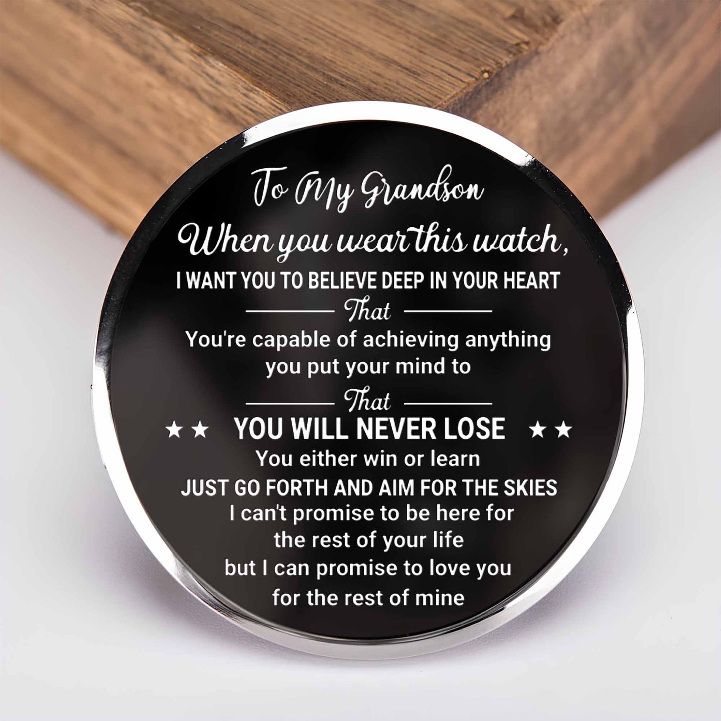 To My Grandson, Believe In Your Heart, Watch Design - Personalized Engraved Wooden Watches - GSN027_ENWA
