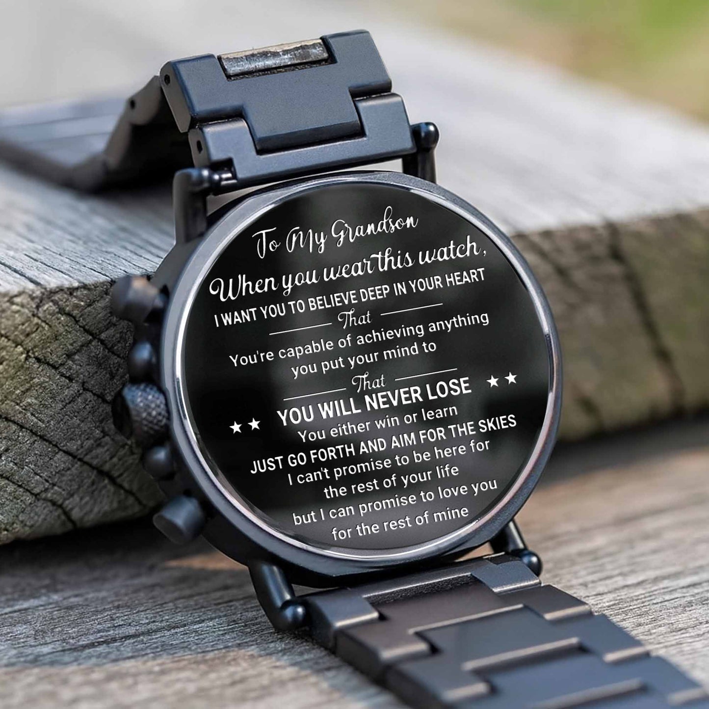 To My Grandson, Believe In Your Heart, Watch Design - Personalized Engraved Wooden Watches - GSN027_ENWA