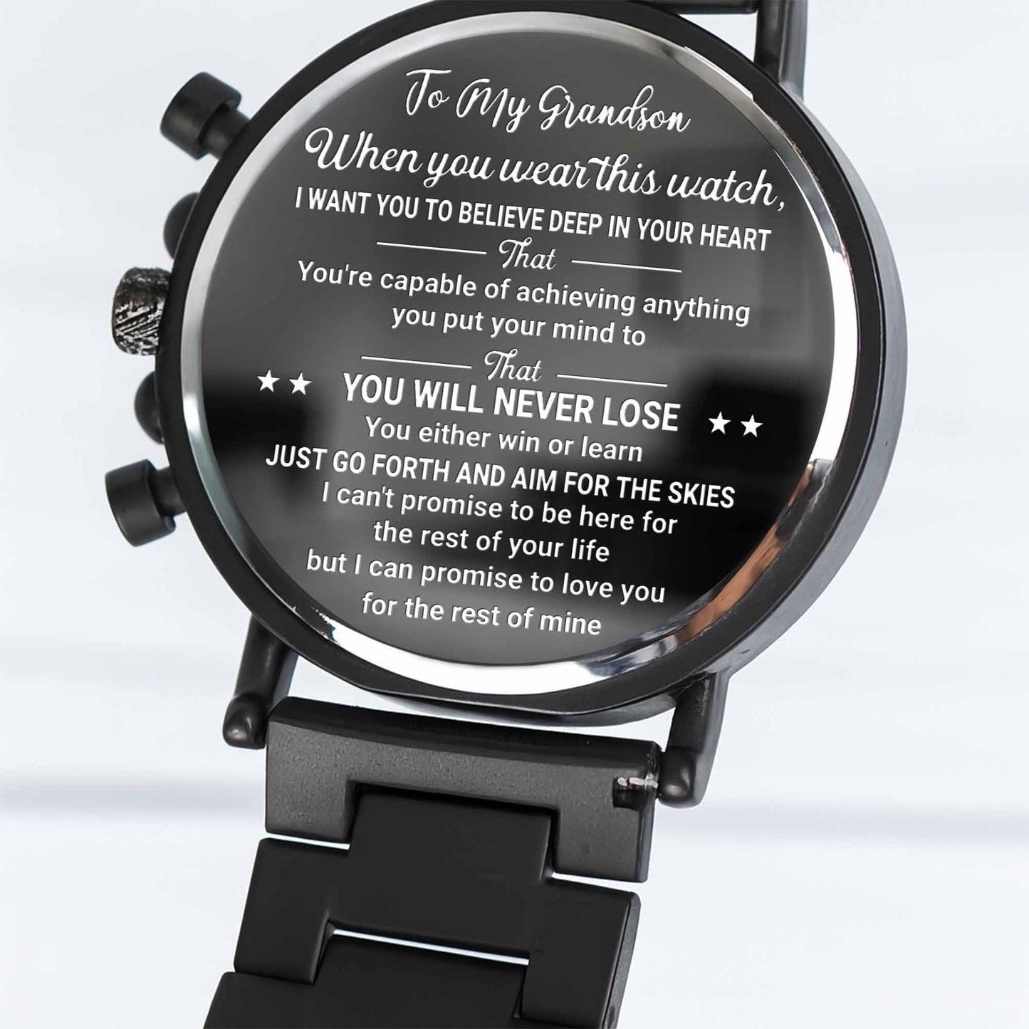 To My Grandson, Believe In Your Heart, Watch Design - Personalized Engraved Wooden Watches - GSN027_ENWA