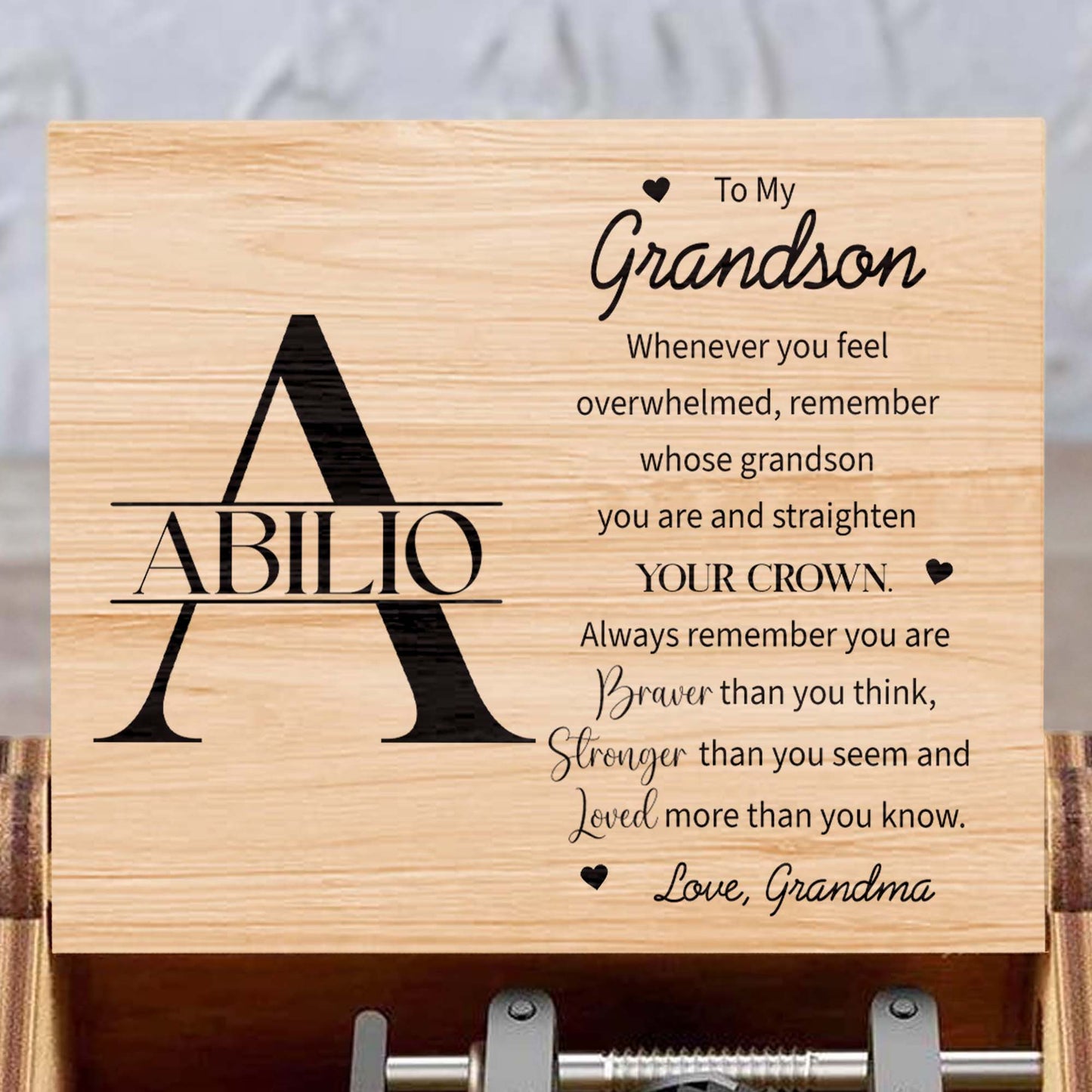 Grandson Crown And Heart Inspirational Quote Music Box - Custom Music Box With "You Are My Sunshine" Tune - GSN027_MZB
