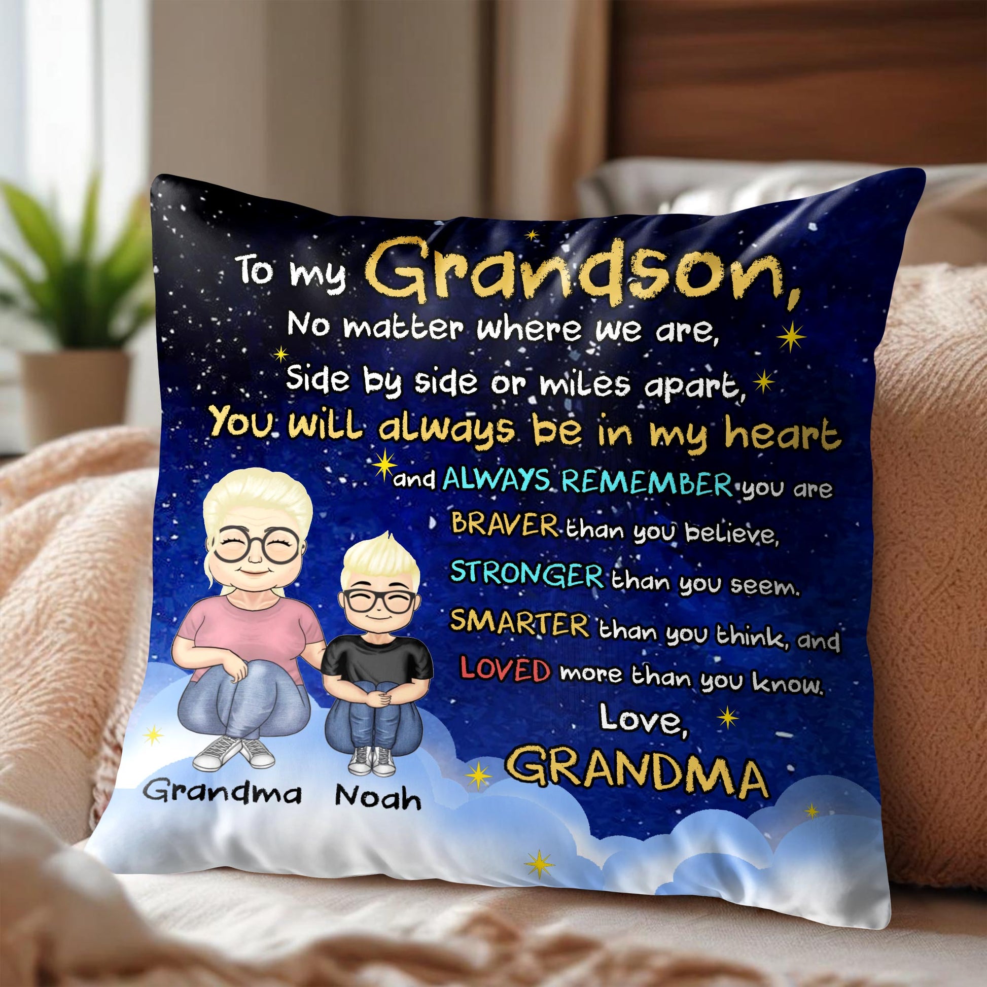 To My Grandson, No Matter Where We Are, Side By Side Or Miles Apart, Cartoon Characters