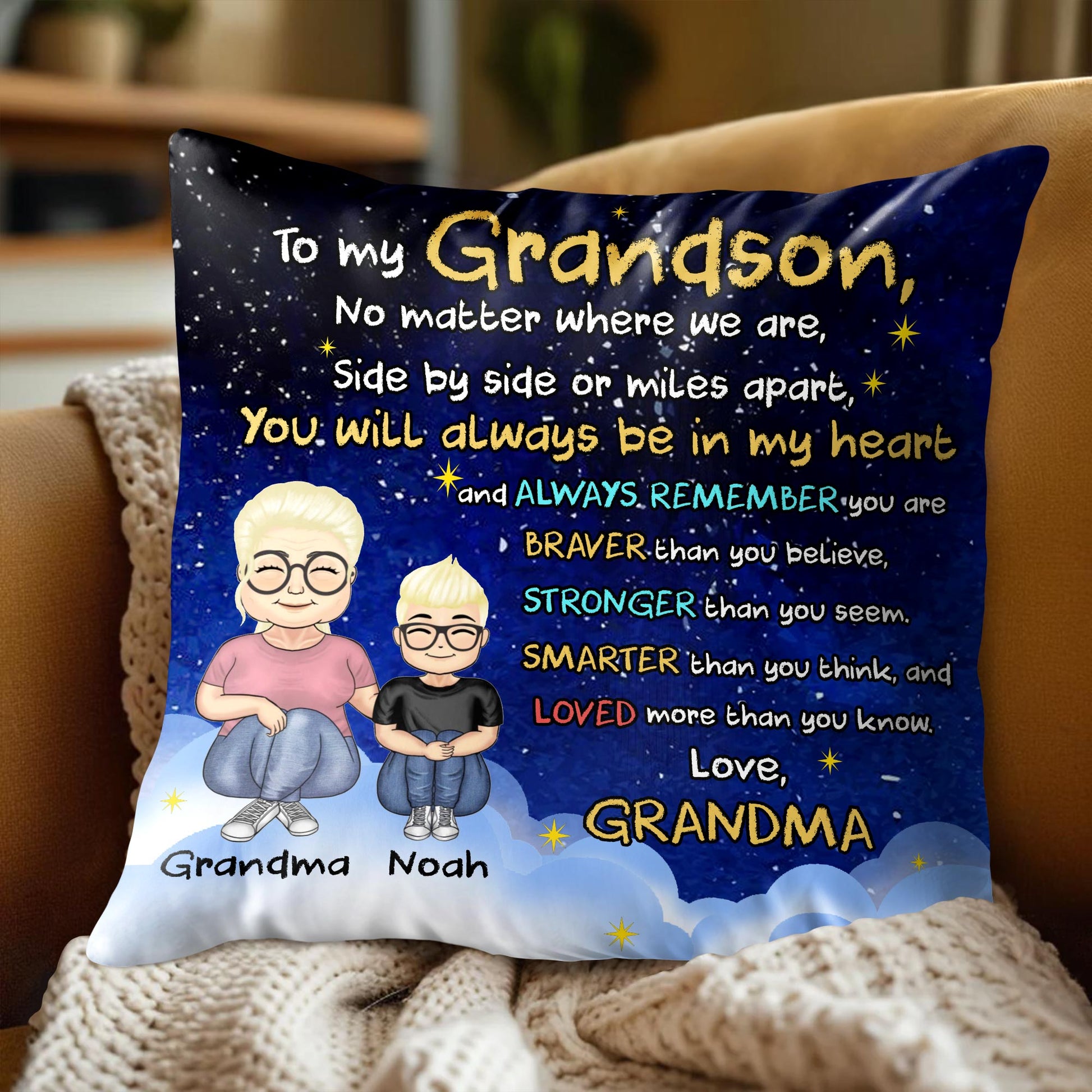 To My Grandson, No Matter Where We Are, Side By Side Or Miles Apart, Cartoon Characters