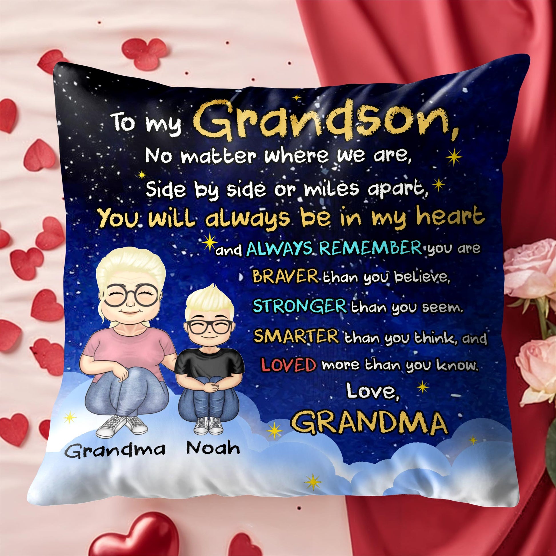 To My Grandson, No Matter Where We Are, Side By Side Or Miles Apart, Cartoon Characters