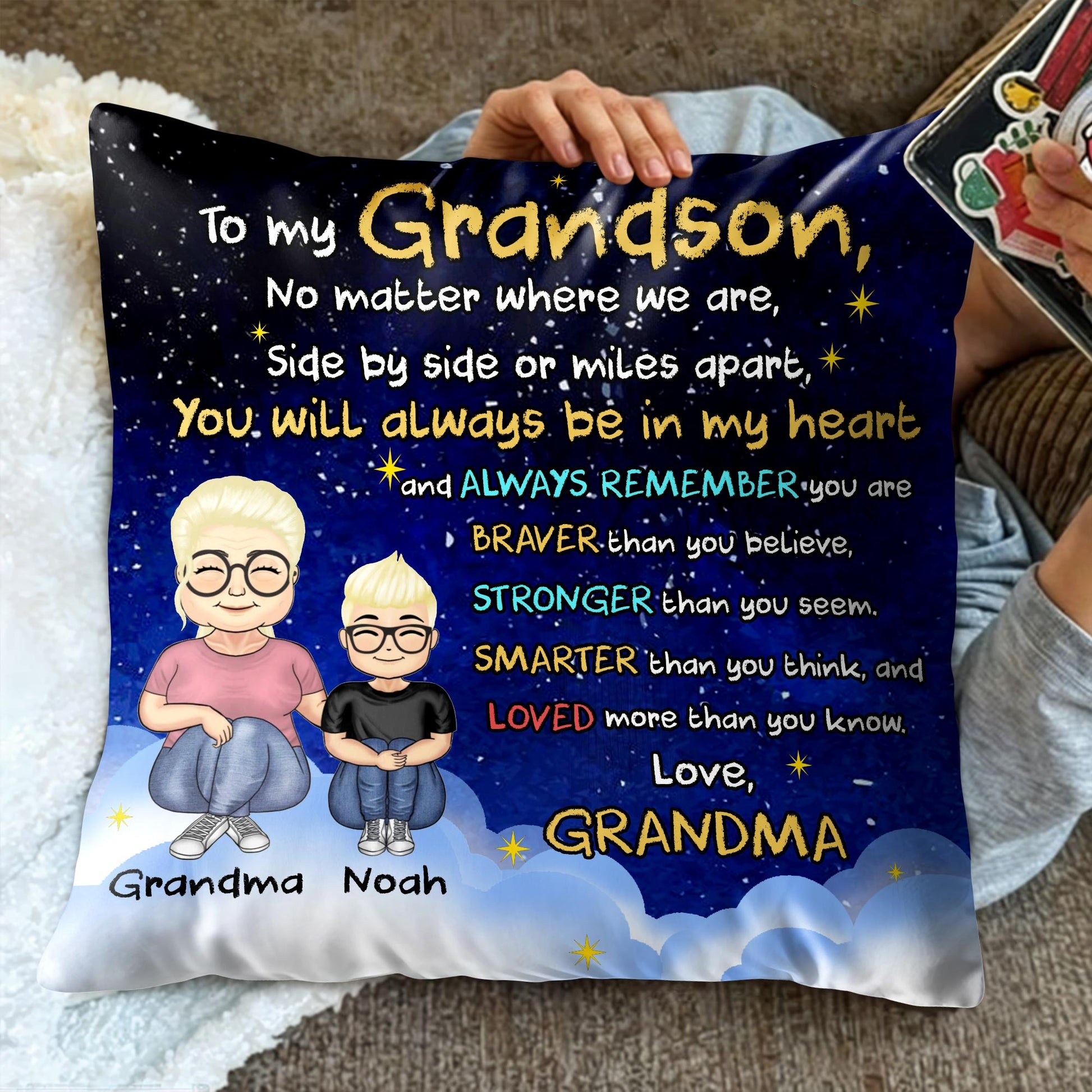 To My Grandson, No Matter Where We Are, Side By Side Or Miles Apart, Cartoon Characters