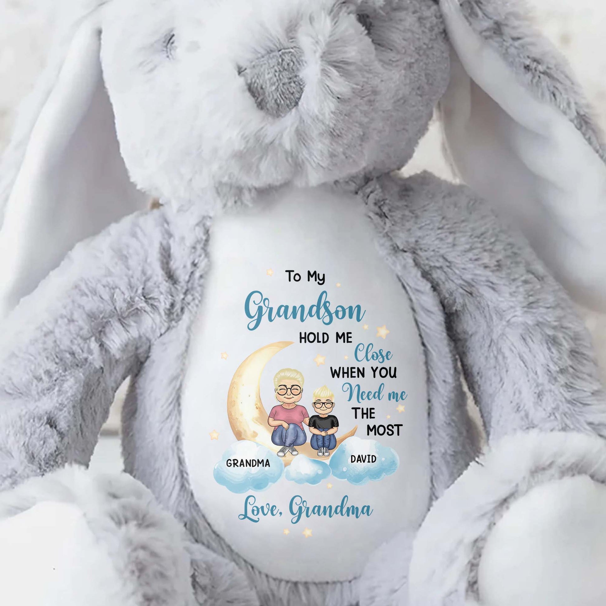 To My Grandson, Hold Me Close When You Need Me The Most, Bunny, Moon, and Stars