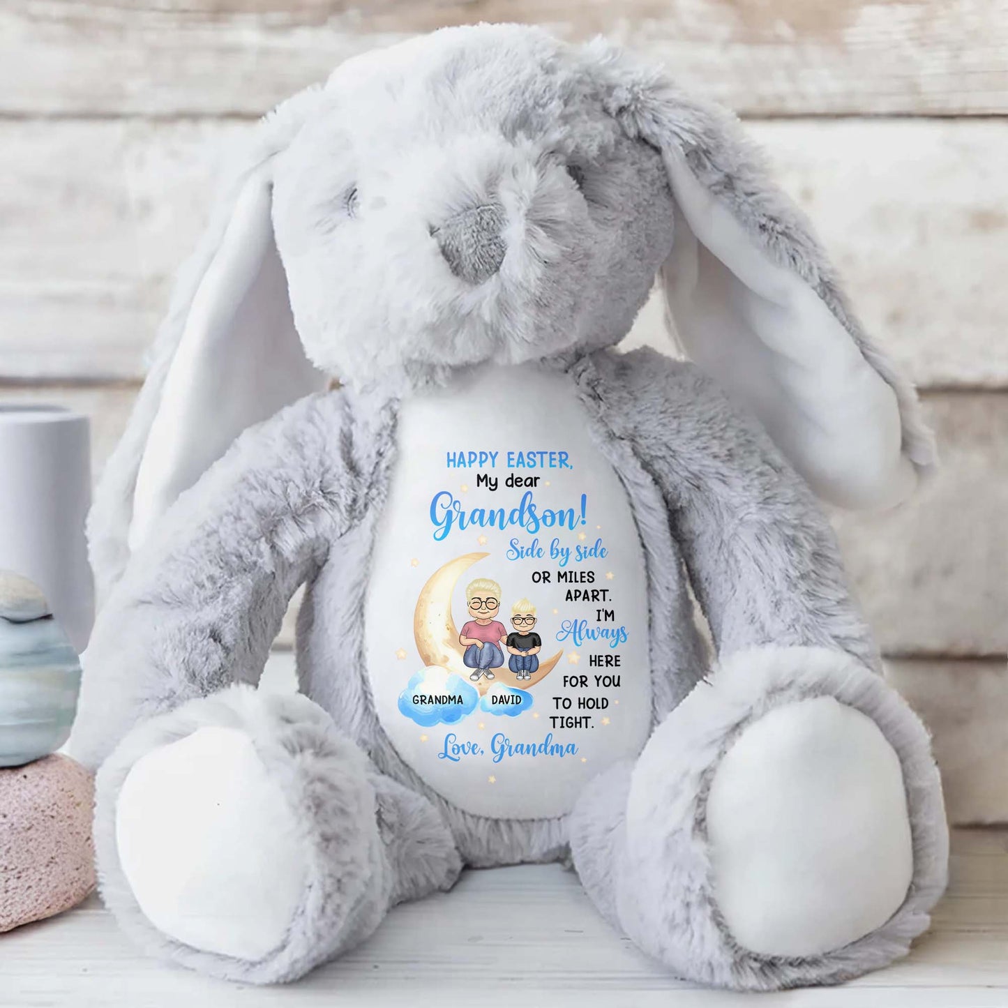 Happy Easter, My Dear Grandson, Side By Side Or Miles Apart, Bunny and Moon