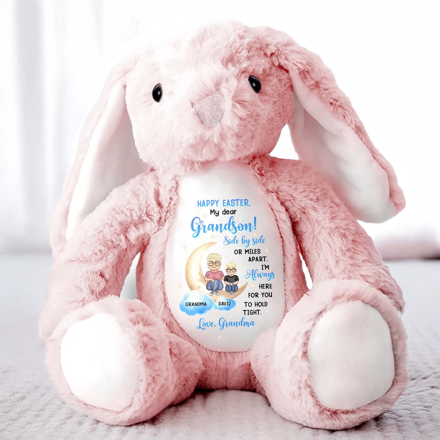 Happy Easter, My Dear Grandson, Side By Side Or Miles Apart, Bunny and Moon