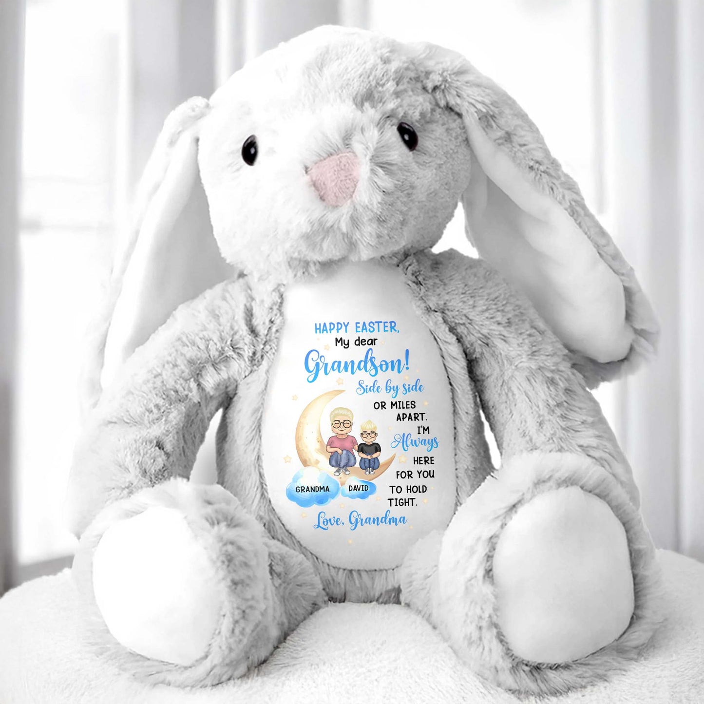 Happy Easter, My Dear Grandson, Side By Side Or Miles Apart, Bunny and Moon