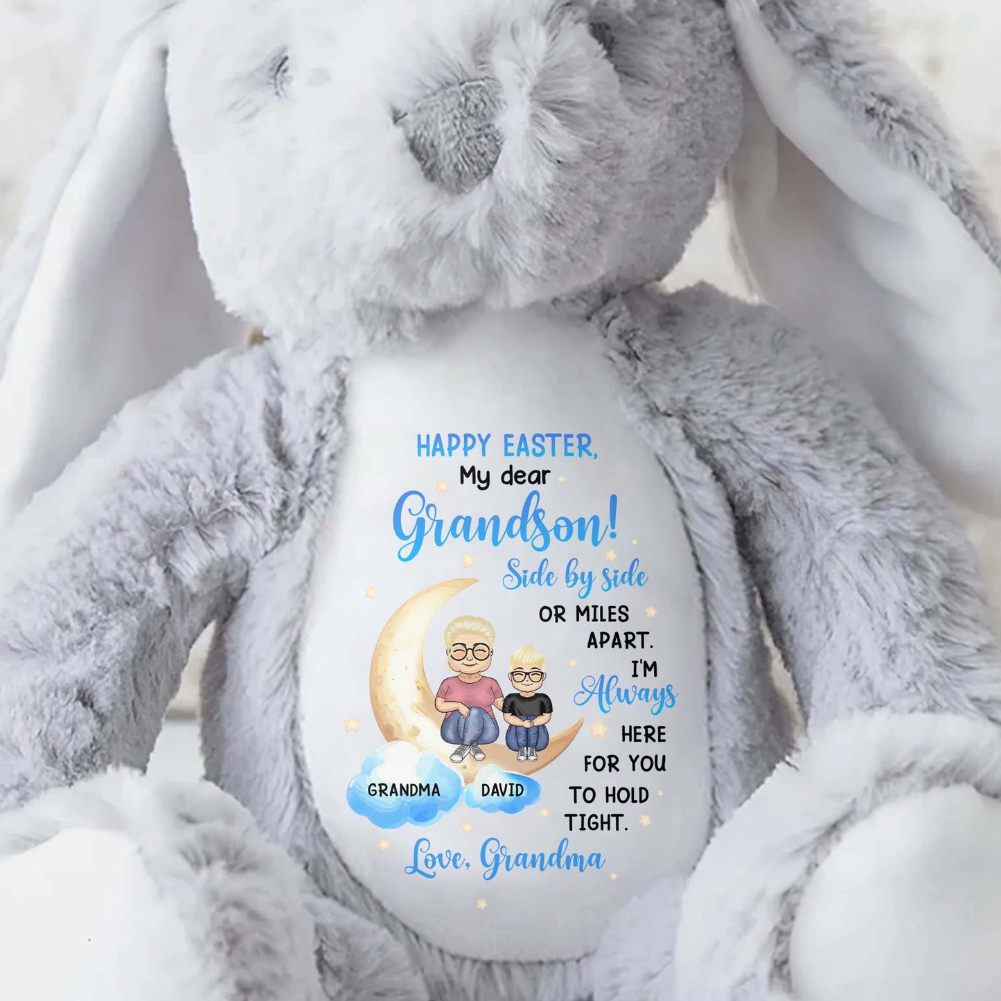 Happy Easter, My Dear Grandson, Side By Side Or Miles Apart, Bunny and Moon