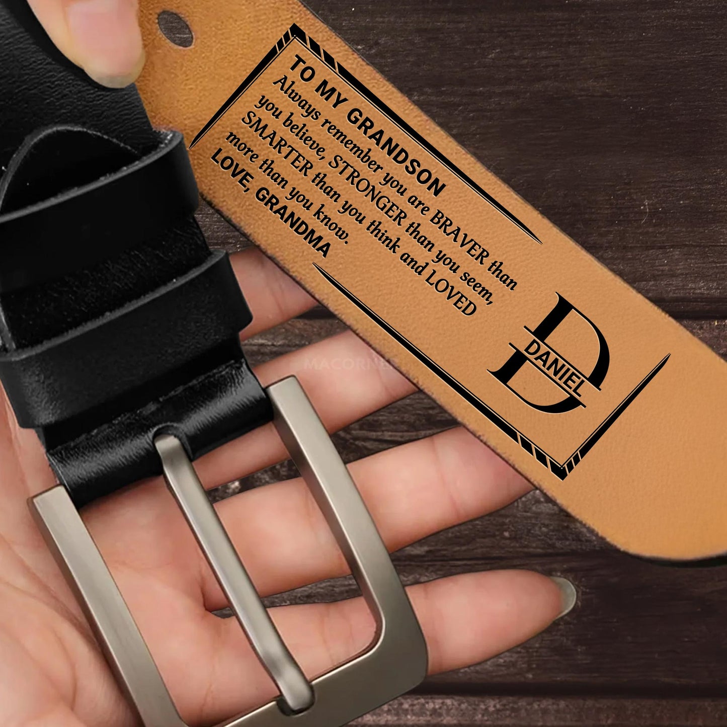 To My Grandson, Always Remember You Are Braver, Stronger, Smarter, Loved, Leather Belt