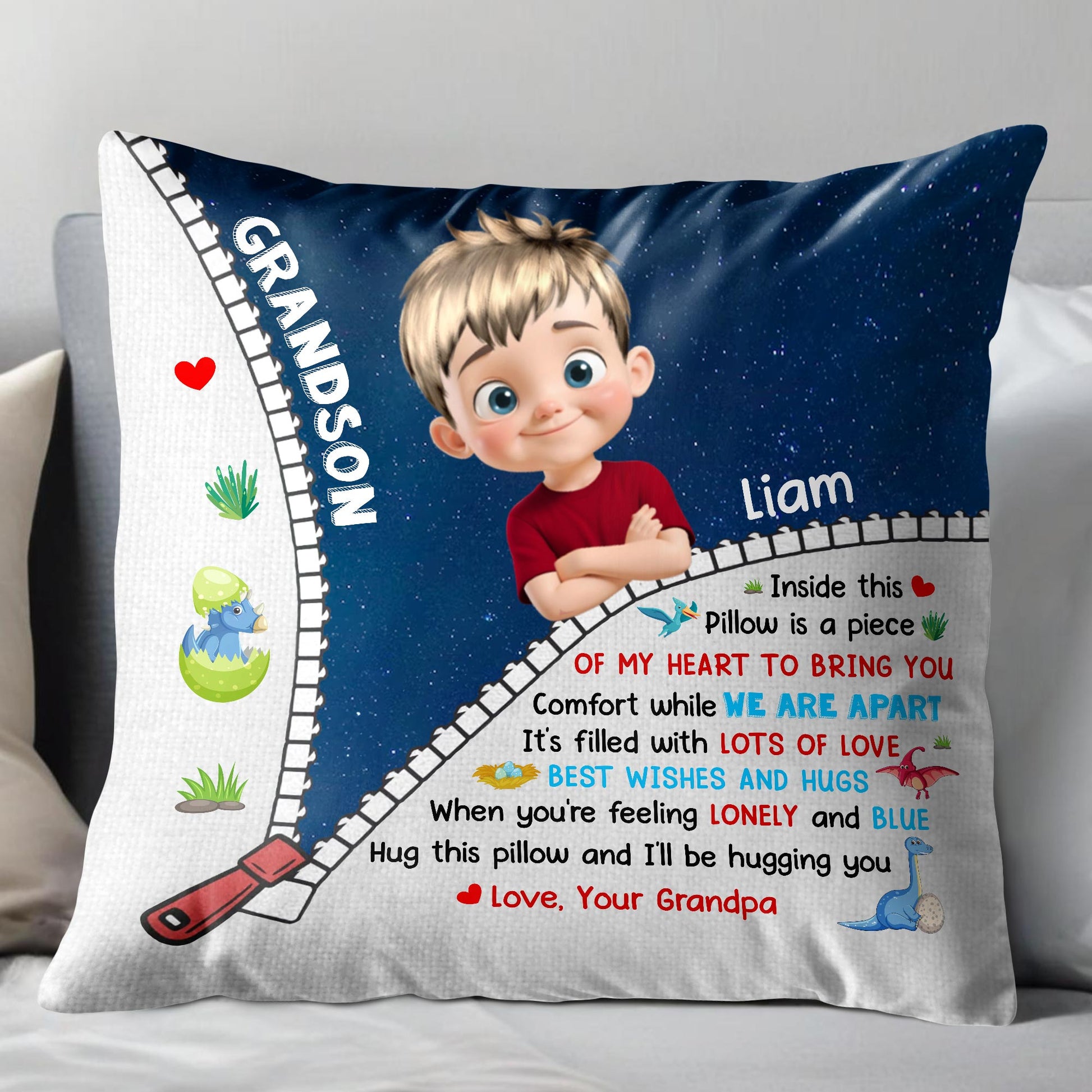 Inside This Pillow Is A Piece Of My Heart, Cartoon Boy And Stars