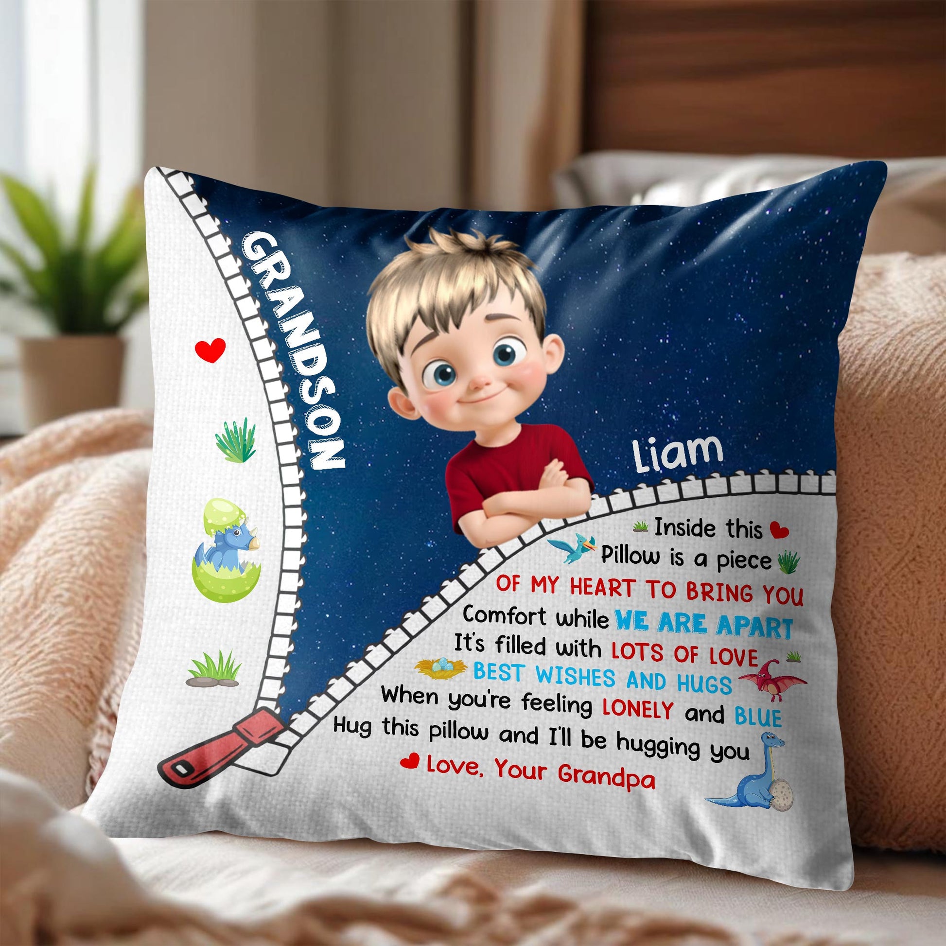 Inside This Pillow Is A Piece Of My Heart, Cartoon Boy And Stars