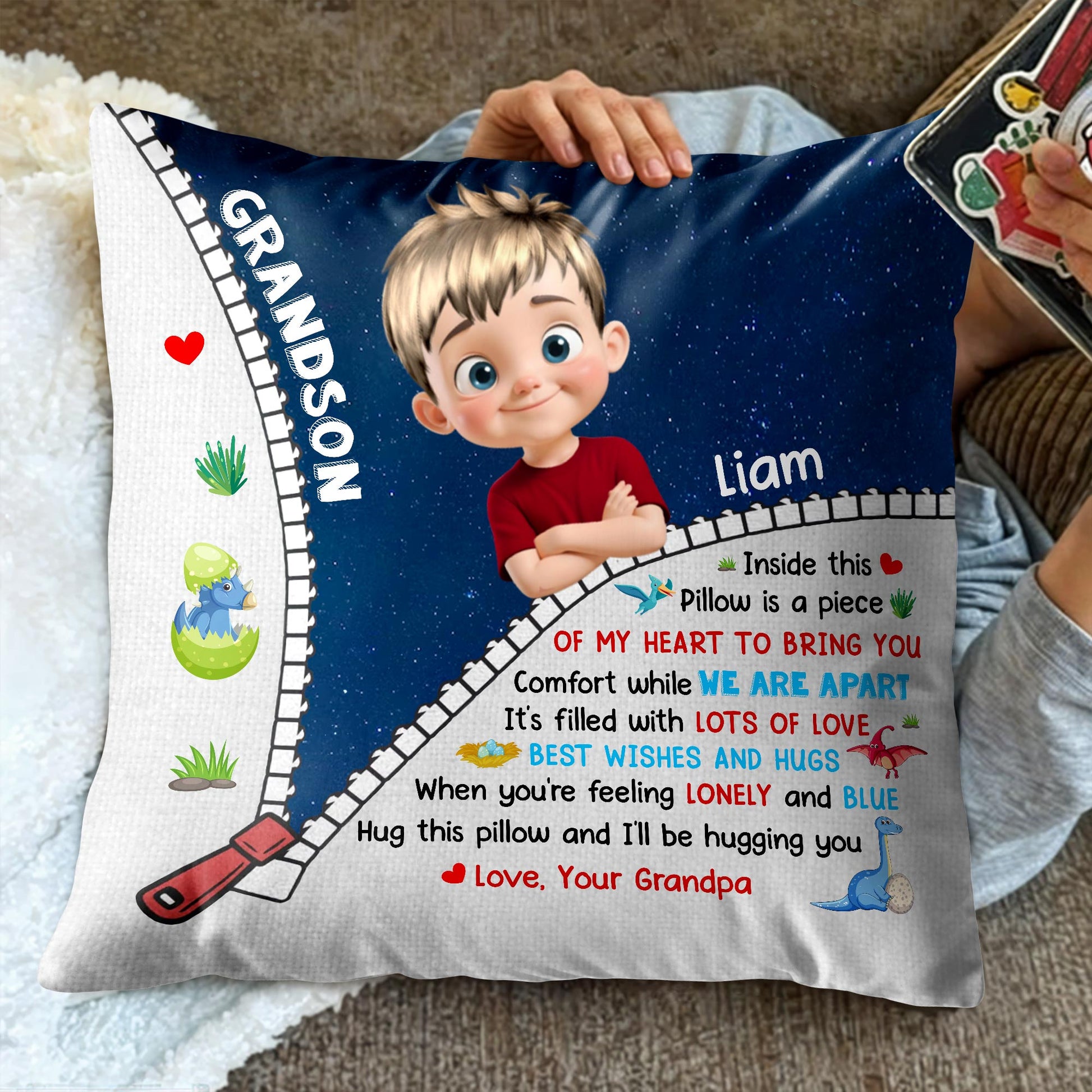 Inside This Pillow Is A Piece Of My Heart, Cartoon Boy And Stars