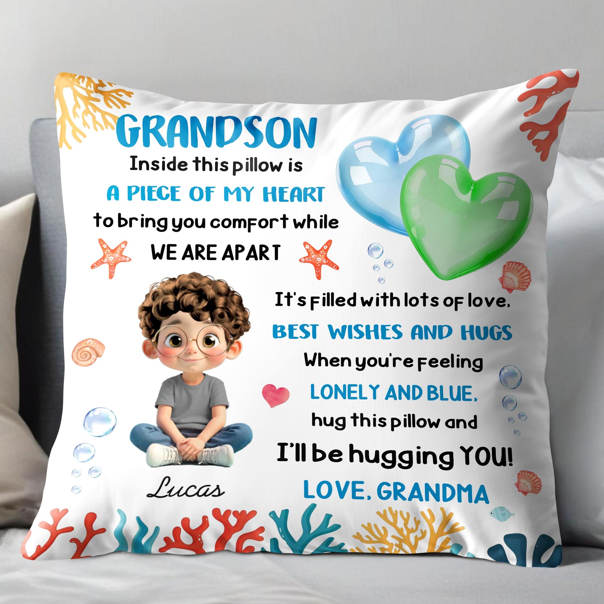 Inside This Pillow Is A Piece Of My Heart, Heart And Coral Design
