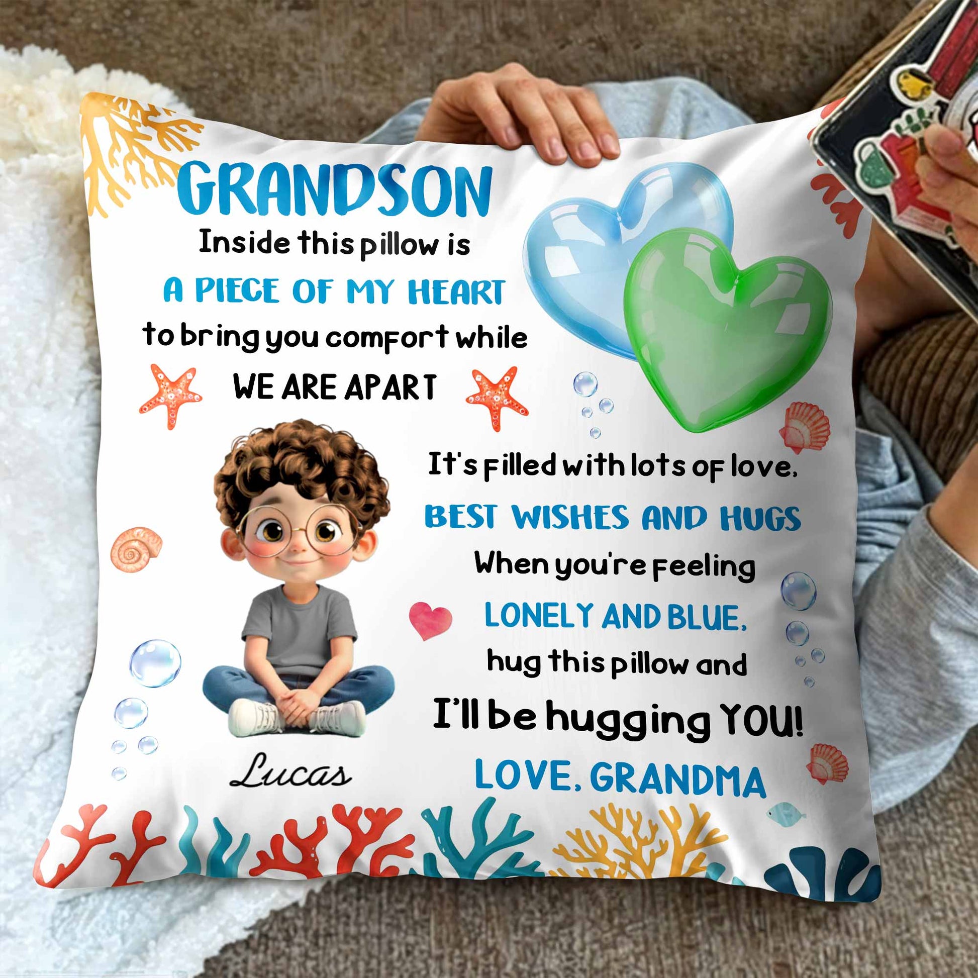 Inside This Pillow Is A Piece Of My Heart, Heart And Coral Design