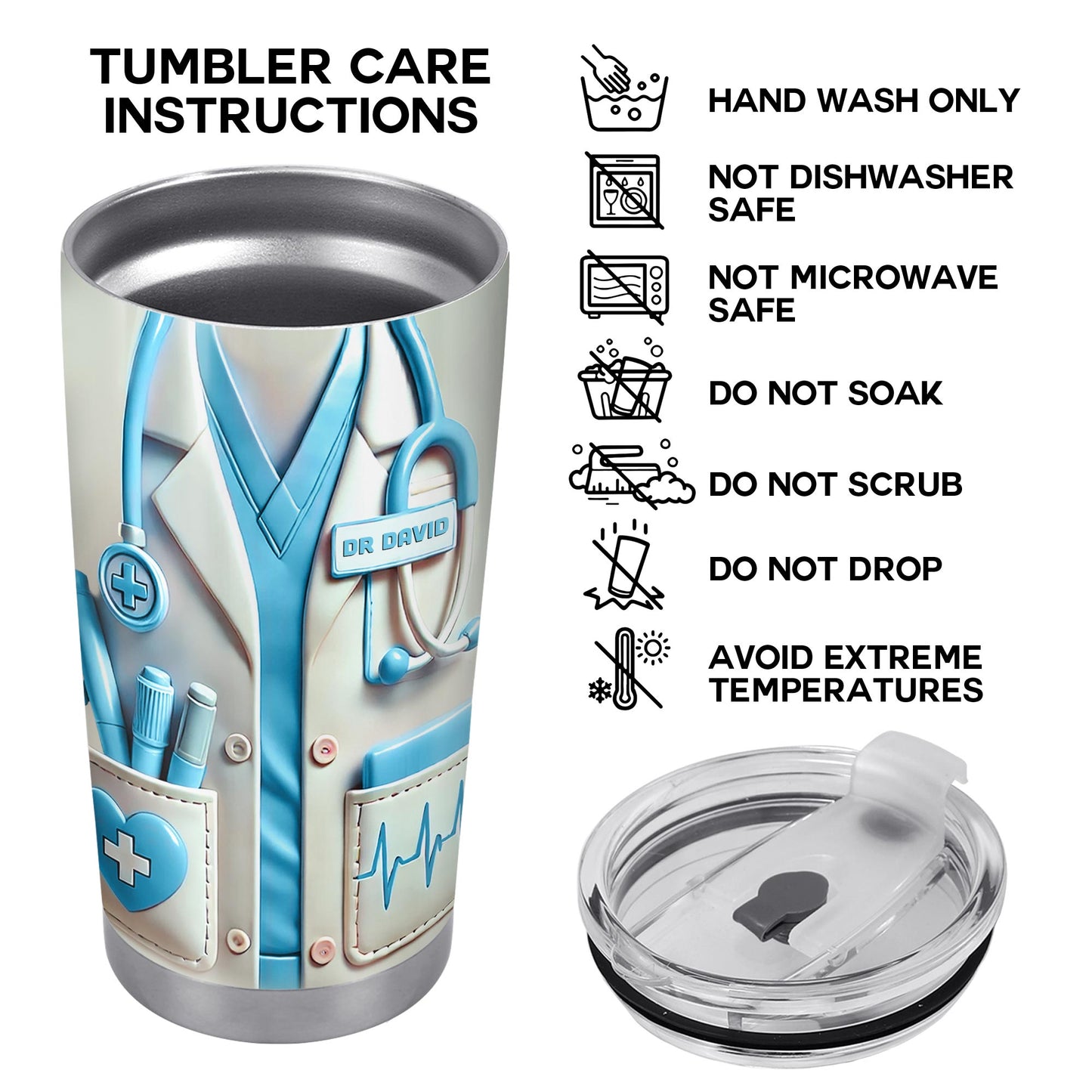À mon petit-fils, sois l'homme que je sais que tu peux être, blouse médicale et stéthoscope - Gobelet personnalisé en acier inoxydable 20 oz 30 oz - GSN051_TB