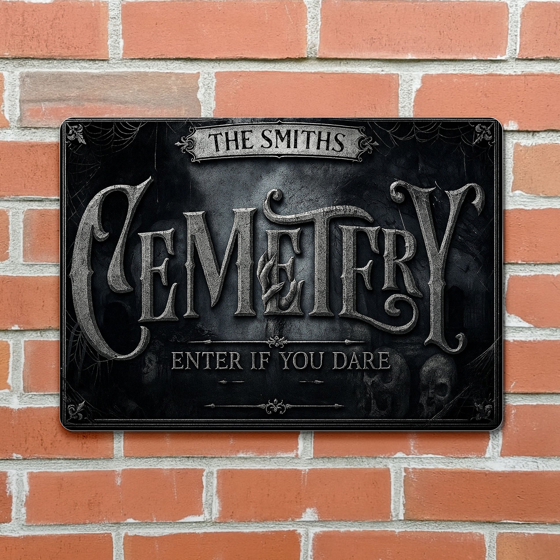 Cemetery Enter If You Dare With Spider Webs And Skulls