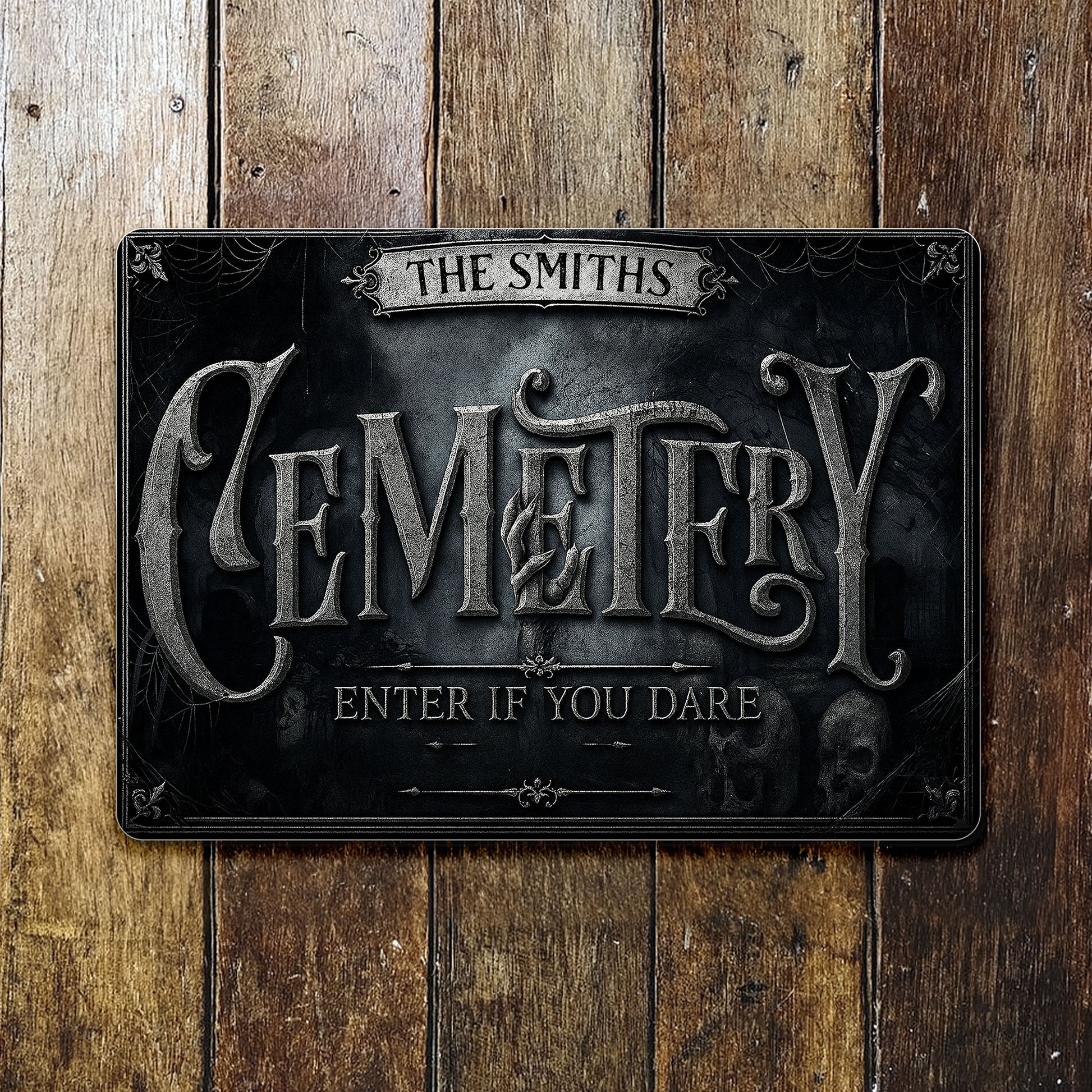 Cemetery Enter If You Dare With Spider Webs And Skulls